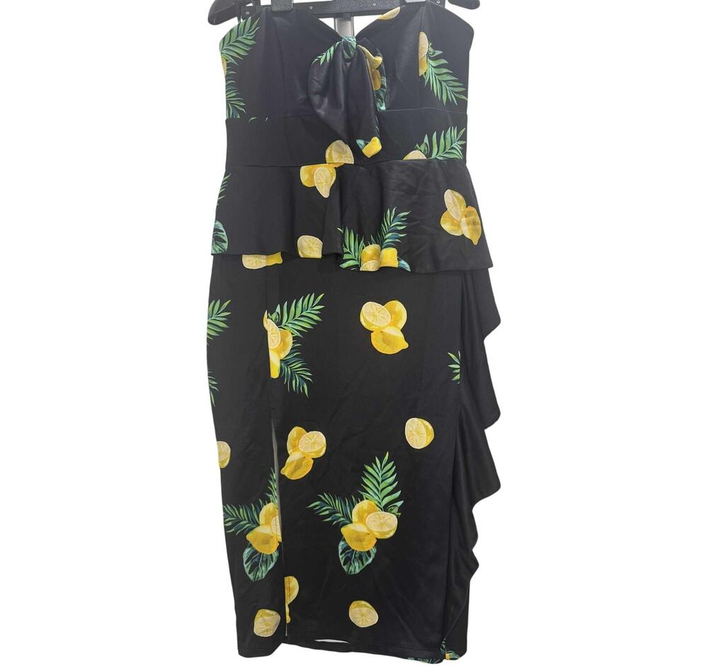 ASOS Lemon Strapless Midi Dress, Bow, Peplum Ruffle - 16
